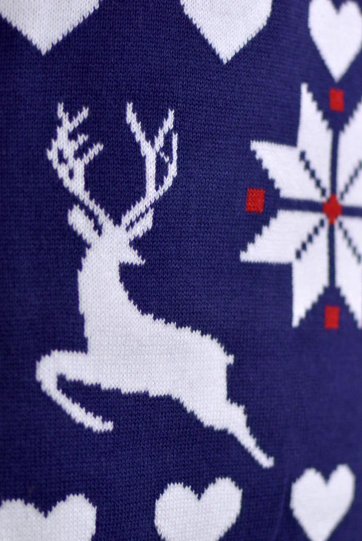 Camisola de Natal para Mulher Renas e Corações Azul e Vermelha