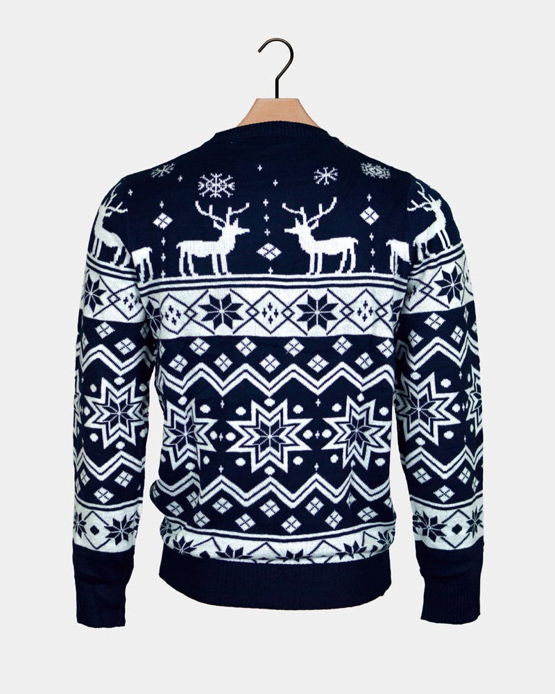 Nordic Camisola de Natal para Homem Renas e Estrelas Azul