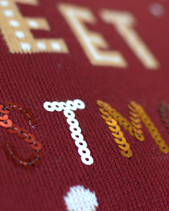 Camisola de Natal Vermelha com Luzes LED para Família Ginger Cookie detalhe