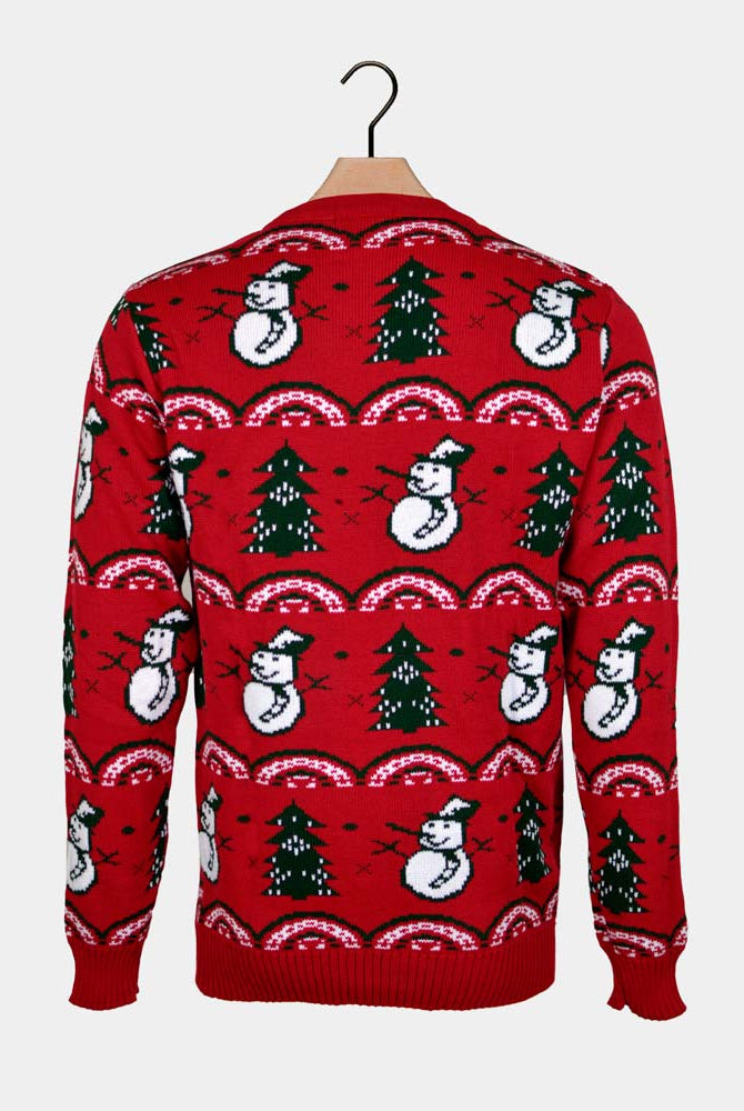 Camisola de Natal Homem Vermelha Bonecos e Árvores