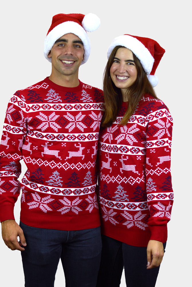 Camisola de Natal Vermelha Clássica para Família Estrelas Polares Casal