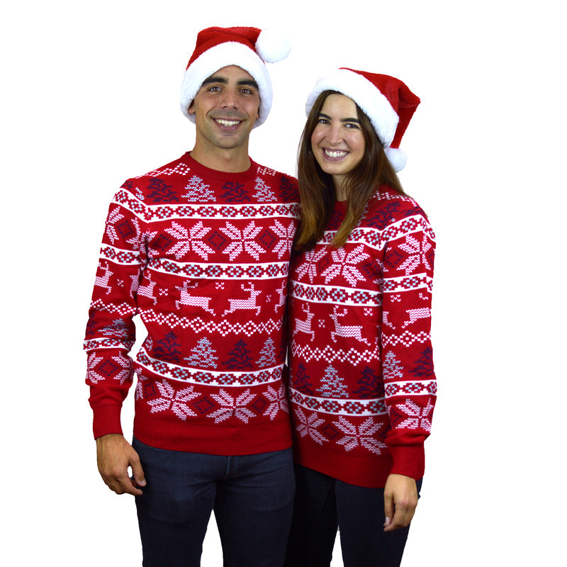 Camisola de Natal Vermelha Clássica para Família Estrelas Polares Casal