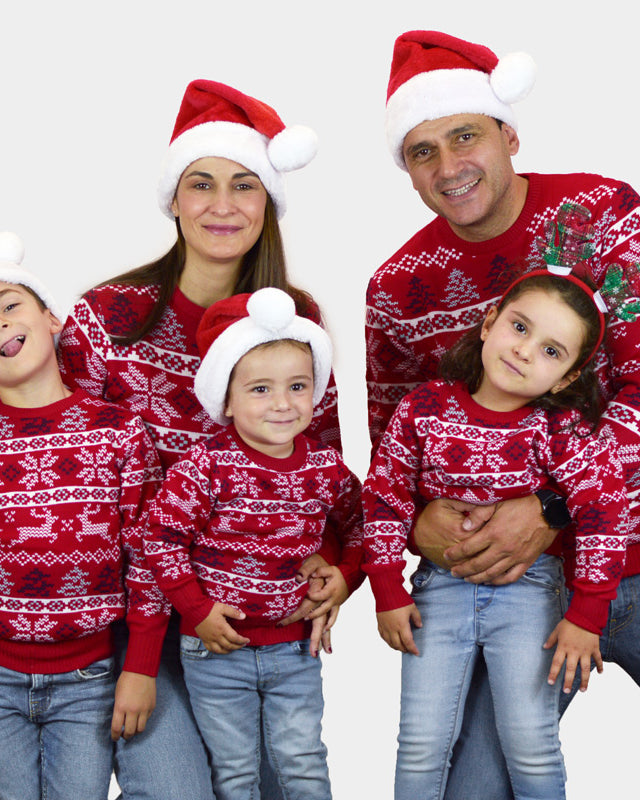 Camisola de Natal Vermelha Clássica para Família Estrelas Polares