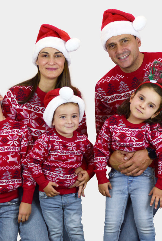 Camisola de Natal Vermelha Clássica para Família Estrelas Polares