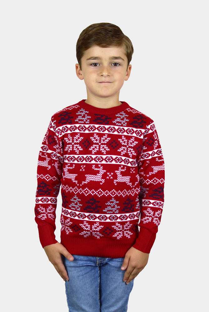 Camisola de Natal Vermelha Clássica para Família Estrelas Polares Menino