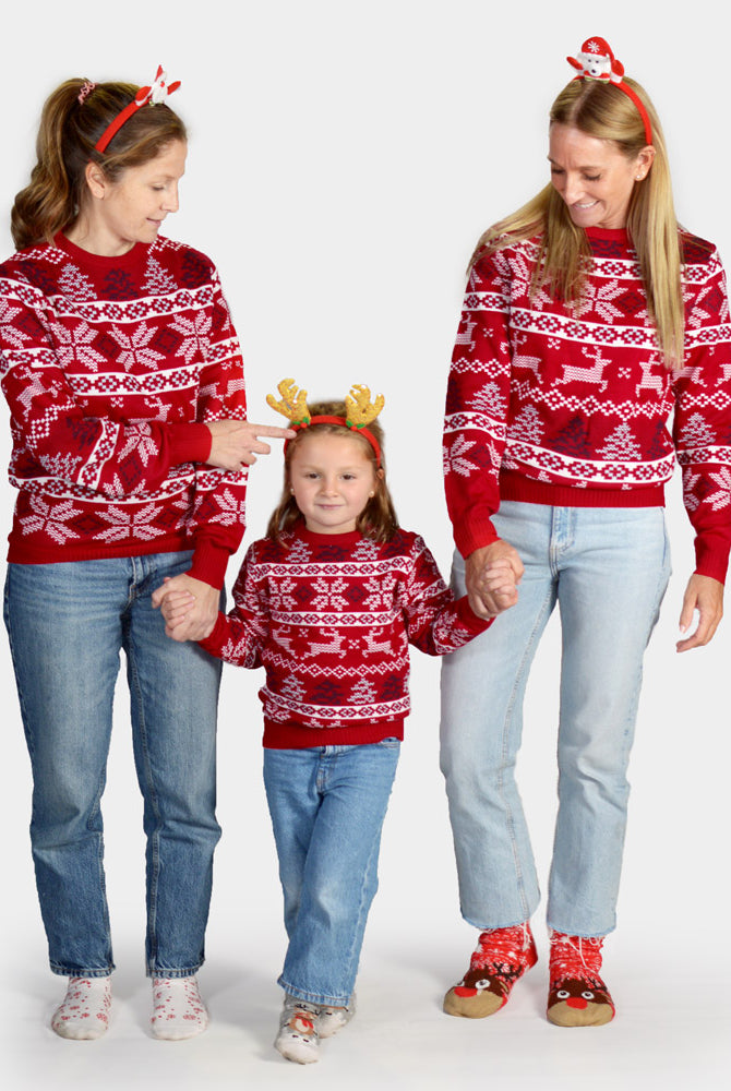 Camisola de Natal Vermelha Clássica para Família Estrelas Polares