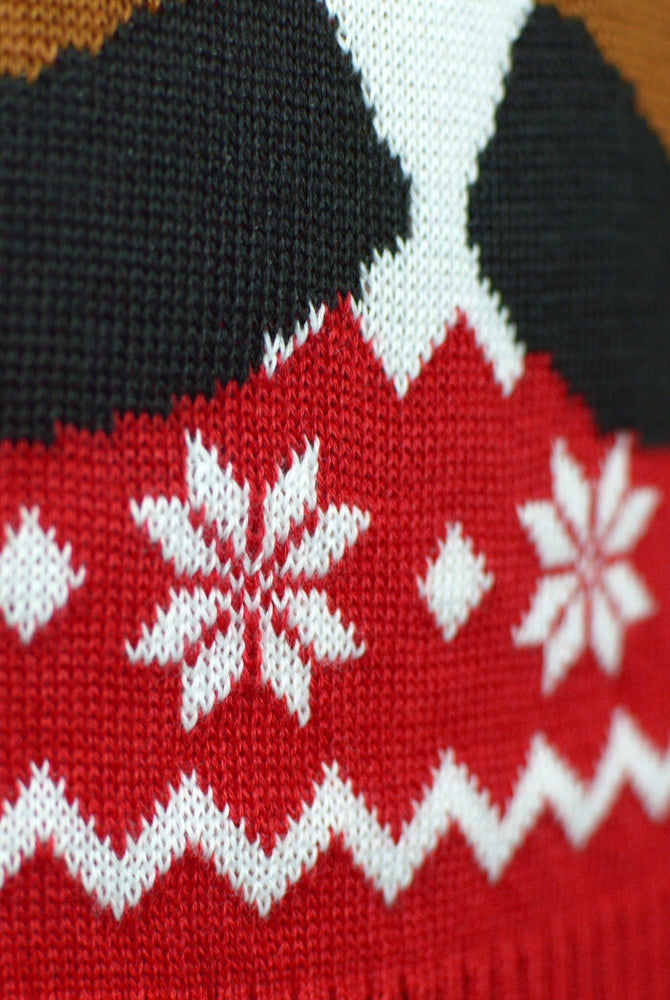 Camisola de Natal Vermelha para Família Rena Rudolph Cachecol detalhe