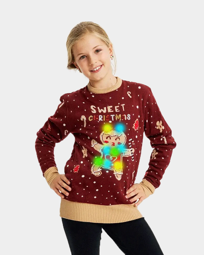 Camisola de Natal Vermelha com Luzes LED para Menina Ginger Cookie