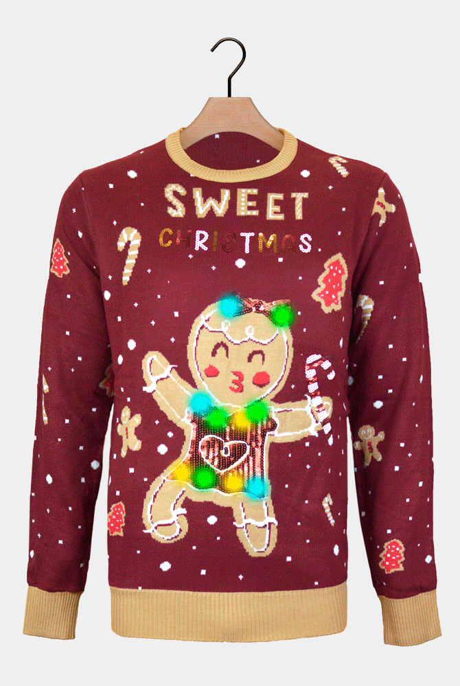 Camisola de Natal Vermelha com Luzes LED para Menina y Menino Ginger Cookie