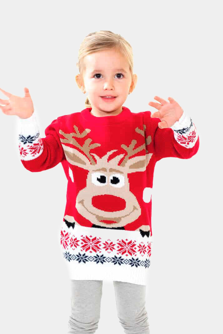 Camisola de Natal Vermelha para Menina com Rena