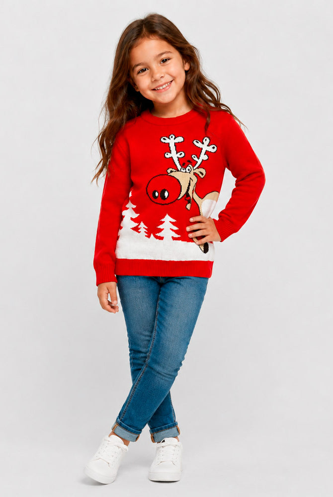 Camisola de Natal Família Vermelha Rena com Cerveja Menina