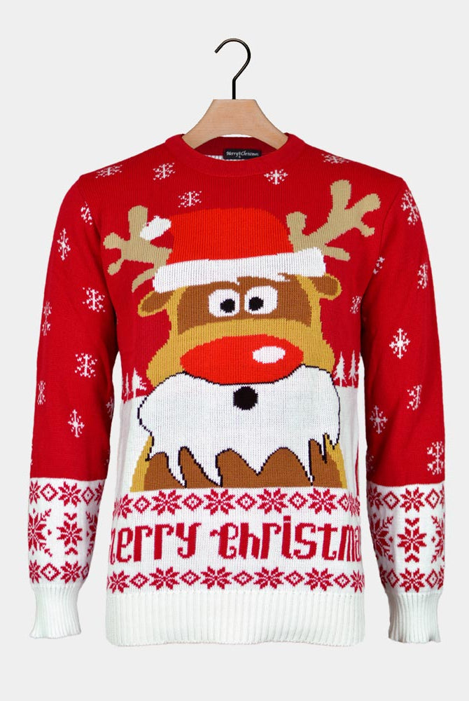 Camisola de Natal para Casal Vermelha Rena Rudolph