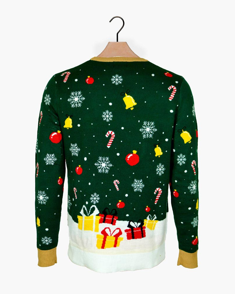 Camisola de Natal Homem Verde Luzes LED Pai Natal Preso