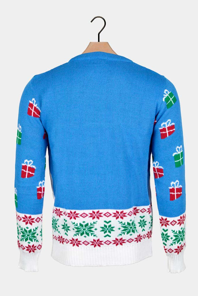 Camisola de Natal Casal Azul Claro Rena e Pai Natal