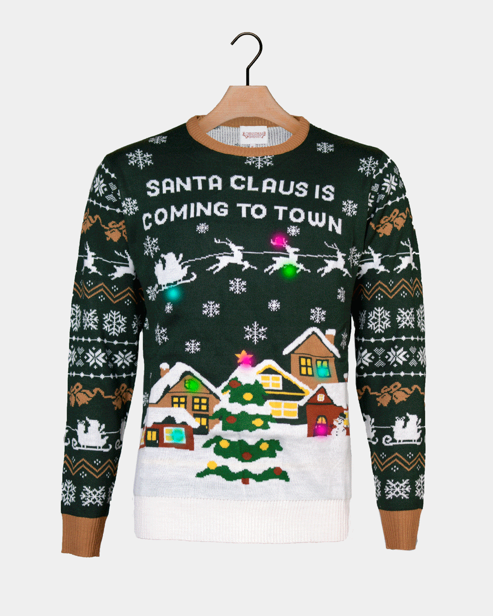 Camisola de Natal Luzes LED para Casal Santa is Coming to Town