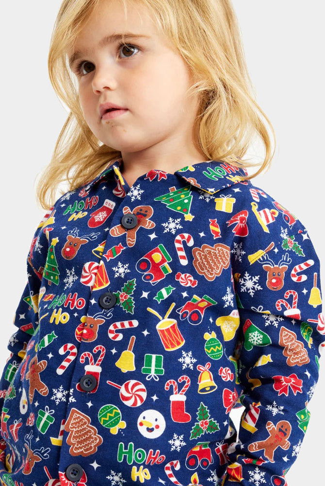 Crianças Pijama de Natal Familiar Azul com Motivos Natalícios