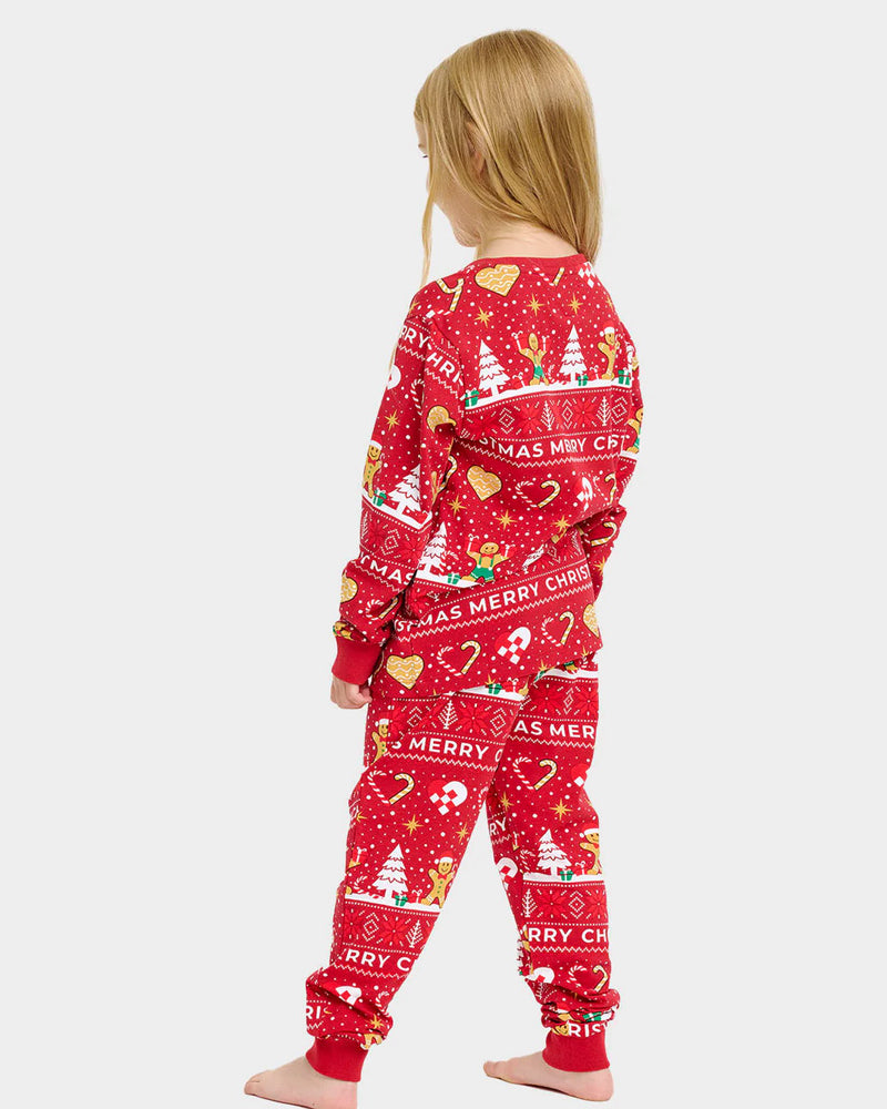 Pijama de Natal Crianças Vermelho Gingercookies Algodão Orgánico
