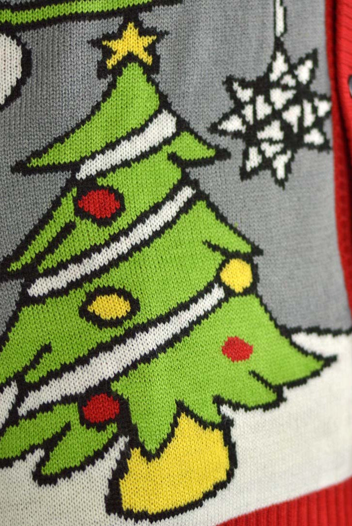 detalhe Camisola de Natal Cardigan Árvore e Boneco de Neve