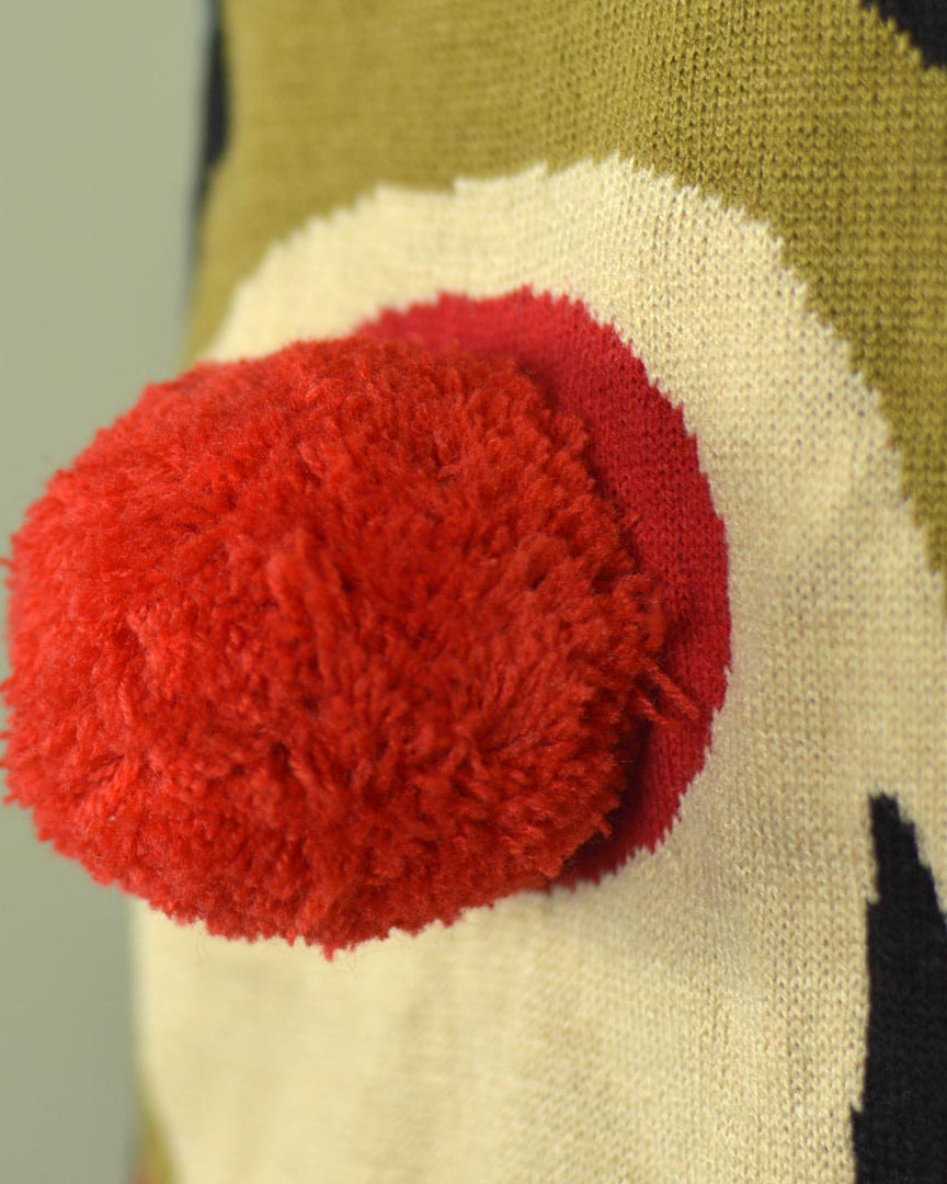 Camisola de Natal para Casal Azul Rena Nariz Vermelho 3D