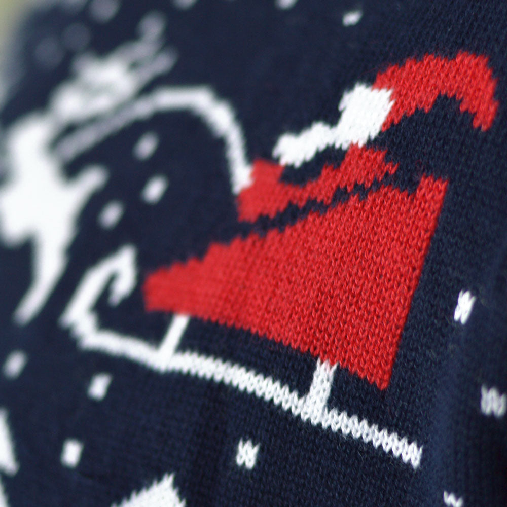Camisola de Natal Homem Azul com Árvores, Bonecos e Pai Natal Algodão Orgânico