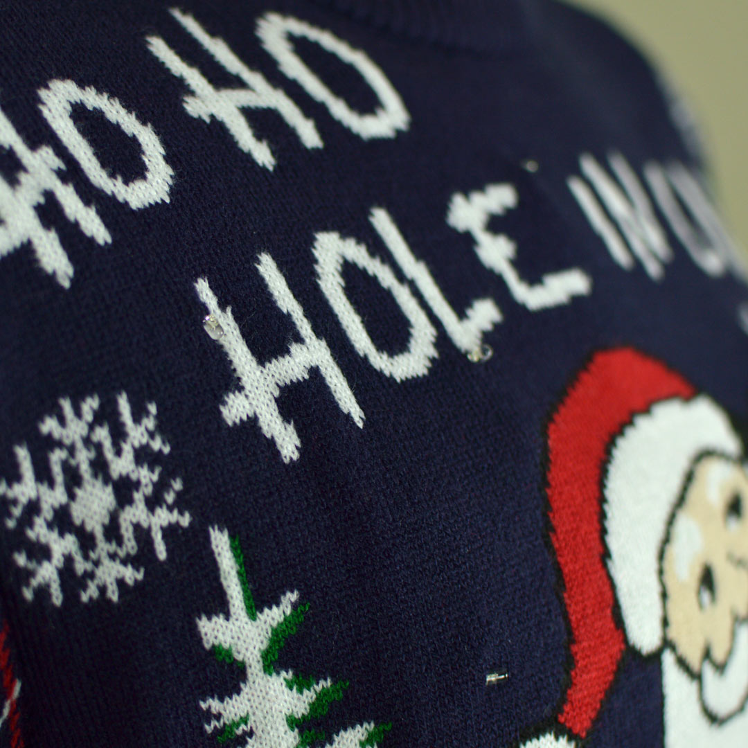 Camisola de Natal Homem com Luzes LED Pai Natal jogando Golfe