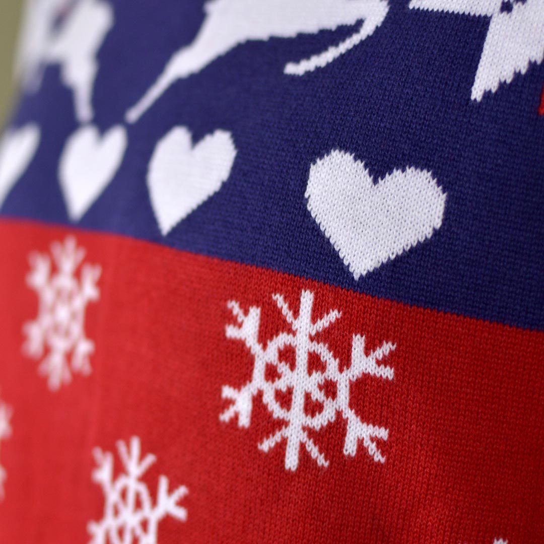 Camisola de Natal Homem Renas e Corações Azul e Vermelha