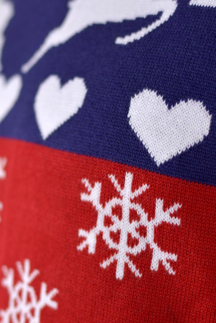 Camisola de Natal Mulher Renas e Corações Azul e Vermelha
