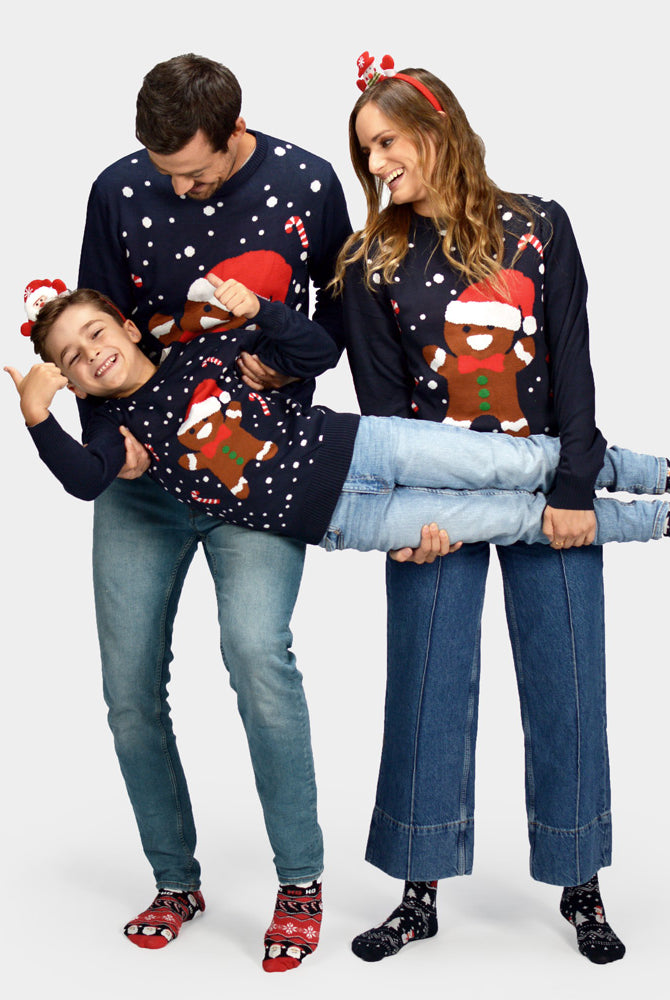 Camisola de Natal Azul Gingerbread para Família