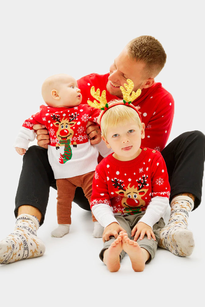 Família Camisola de Natal Rena com Cachecol