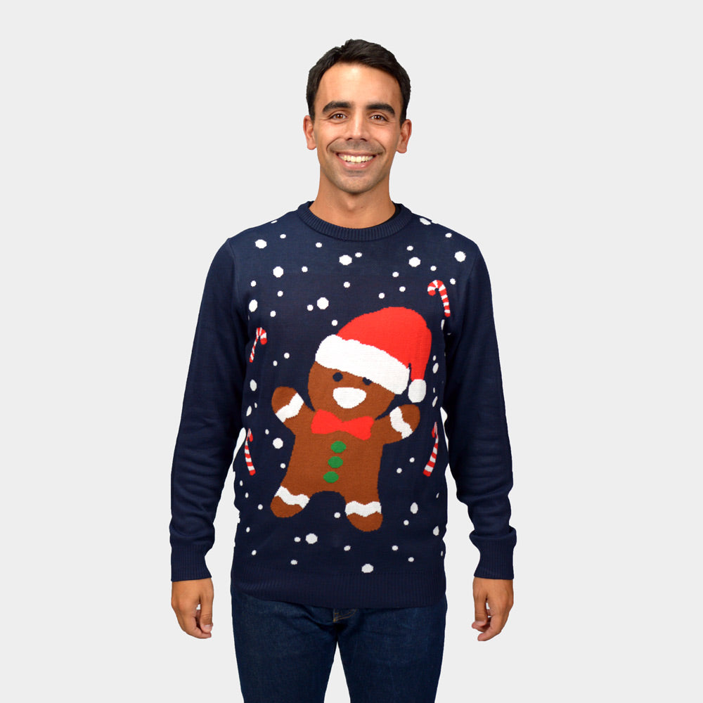Camisola de Natal Azul Gingerbread para Homem