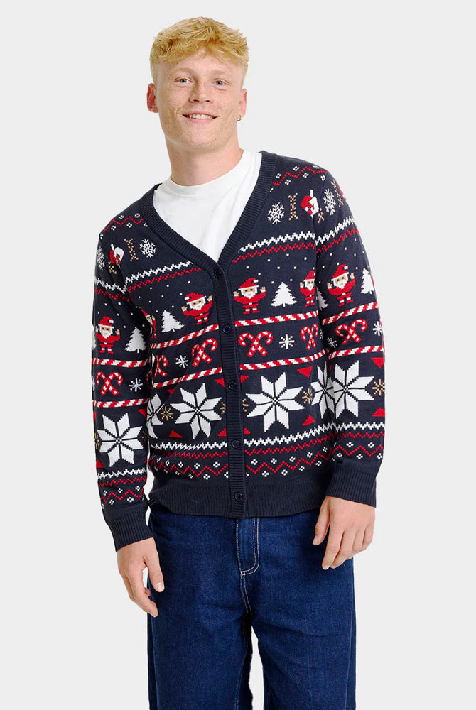 Camisola de Natal Cardigã Homem Azul com Estrelas Polares