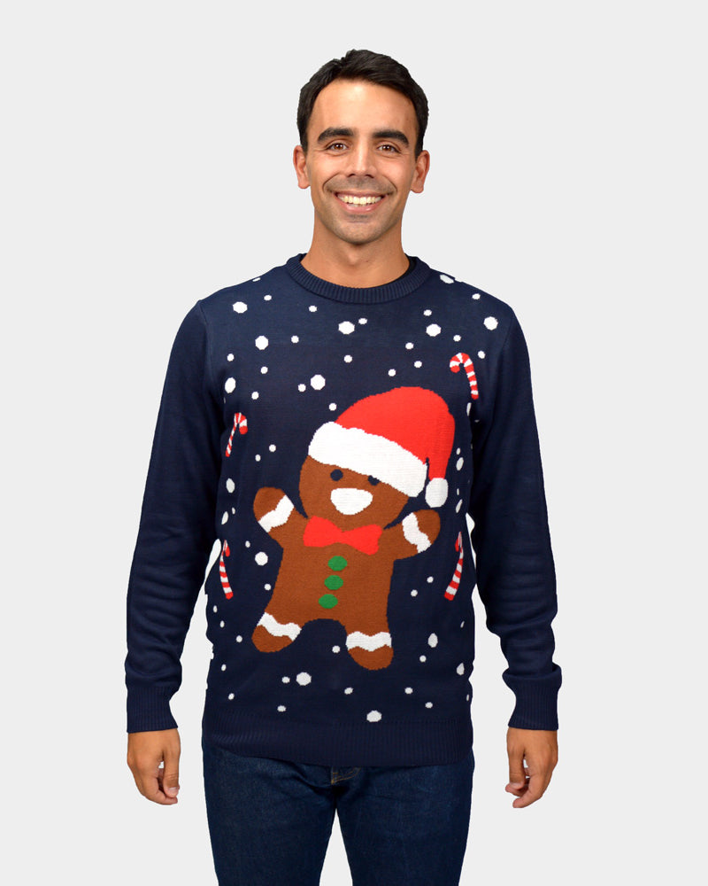 Homem Camisola de Natal para Casal Azul Gingerbread