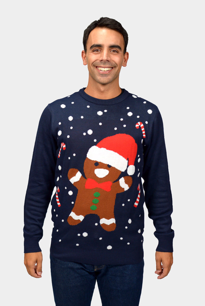 Homem Camisola de Natal para Casal Azul Gingerbread