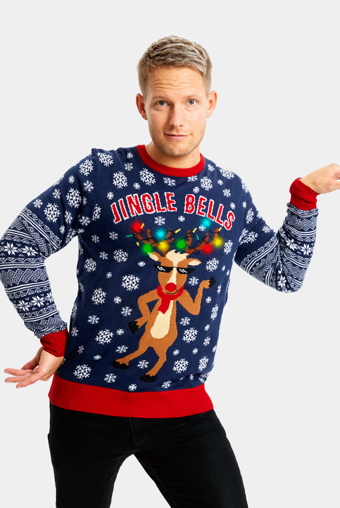 homem Camisola de Natal para Casal com Luzes LED Jingle Bells