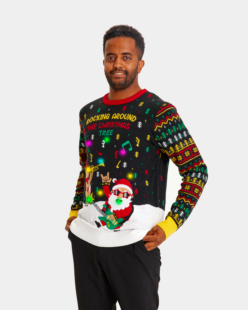 Camisola de Natal para Casal com Luzes LED Pai Natal Rocker homem