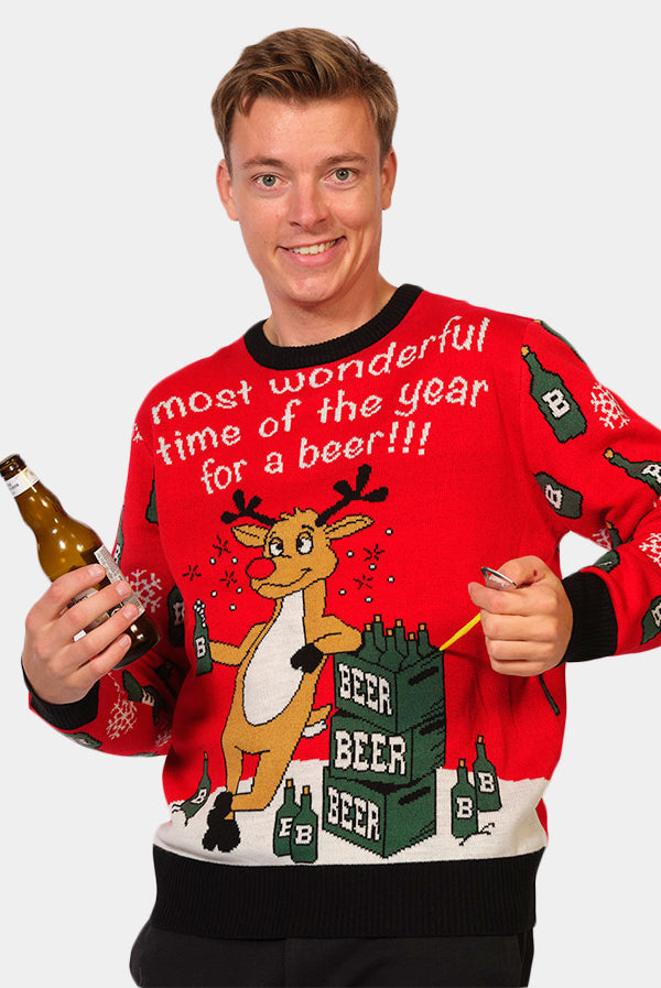 Camisola de Natal para Casal Rena com Abridor de Cerveja homem
