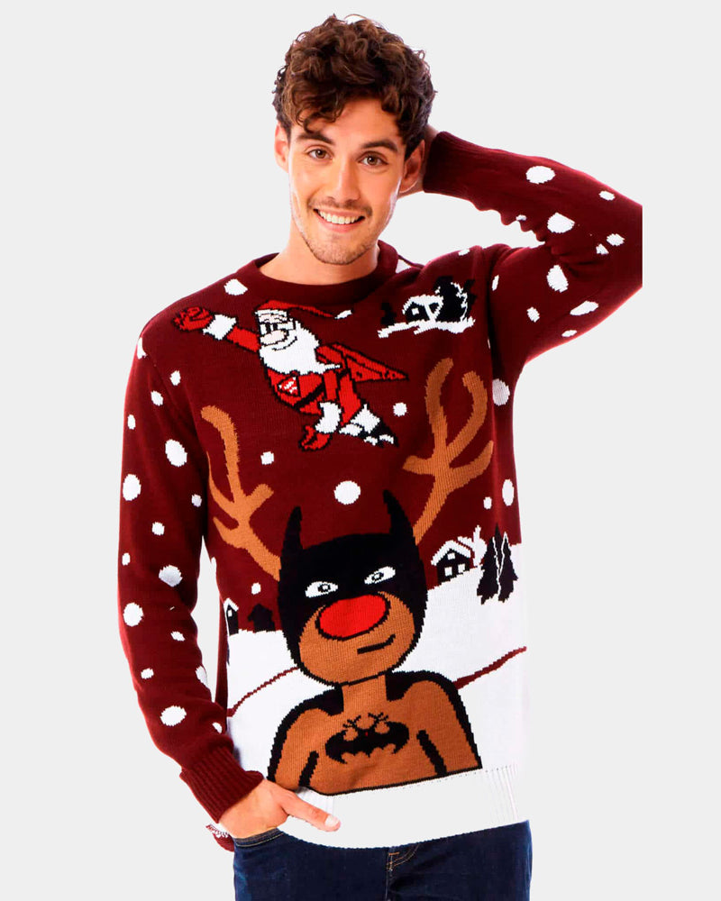 Camisola de Natal para Casal Rena Batman Pai Natal Superman homem