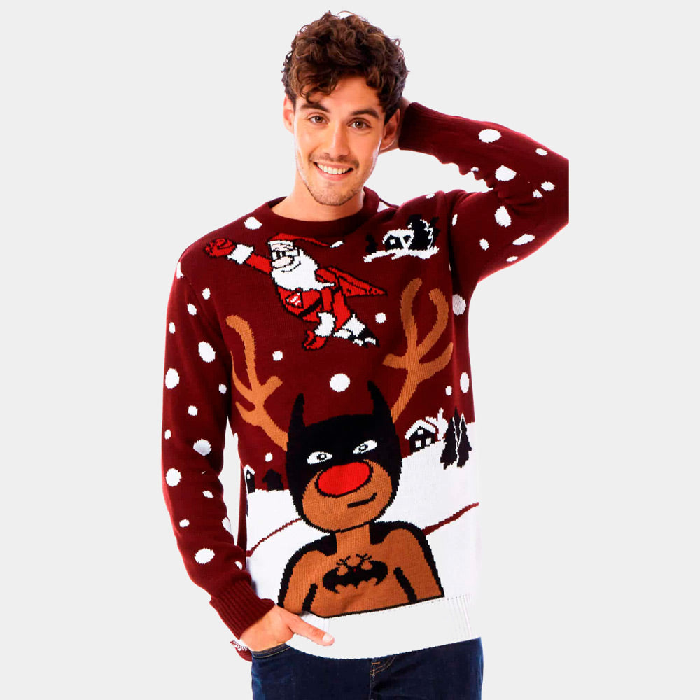 Camisola de Natal para Casal Rena Batman Pai Natal Superman homem