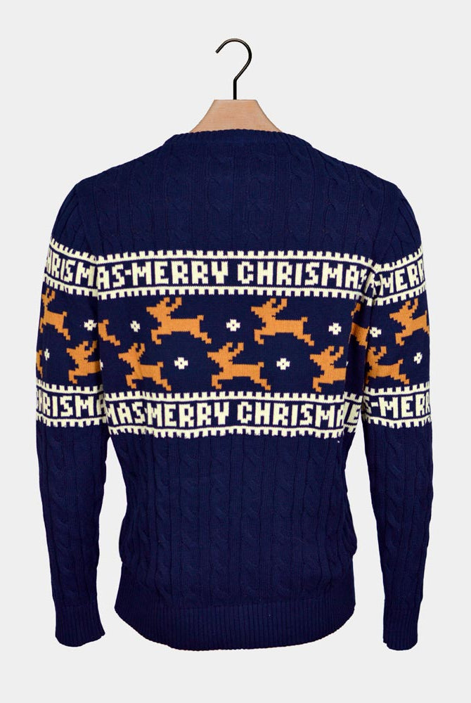 Camisola de Natal Homem Elegante Azul com Renas