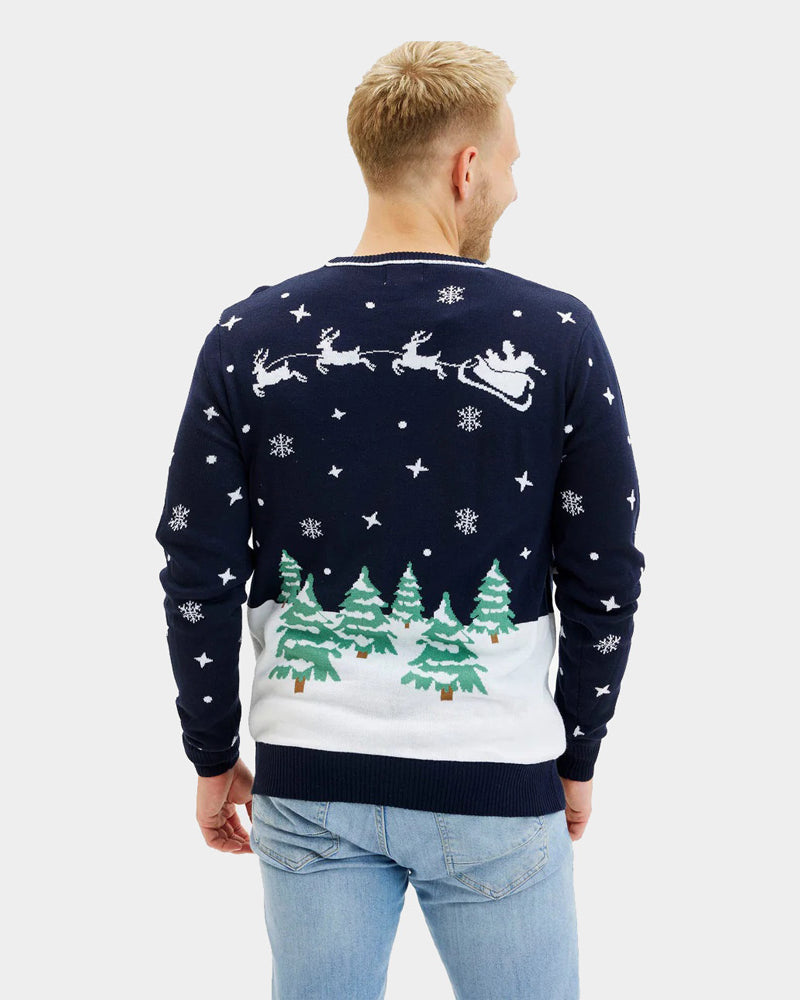 Camisola de Natal Homem Luzes LED Azul Merry Christmas