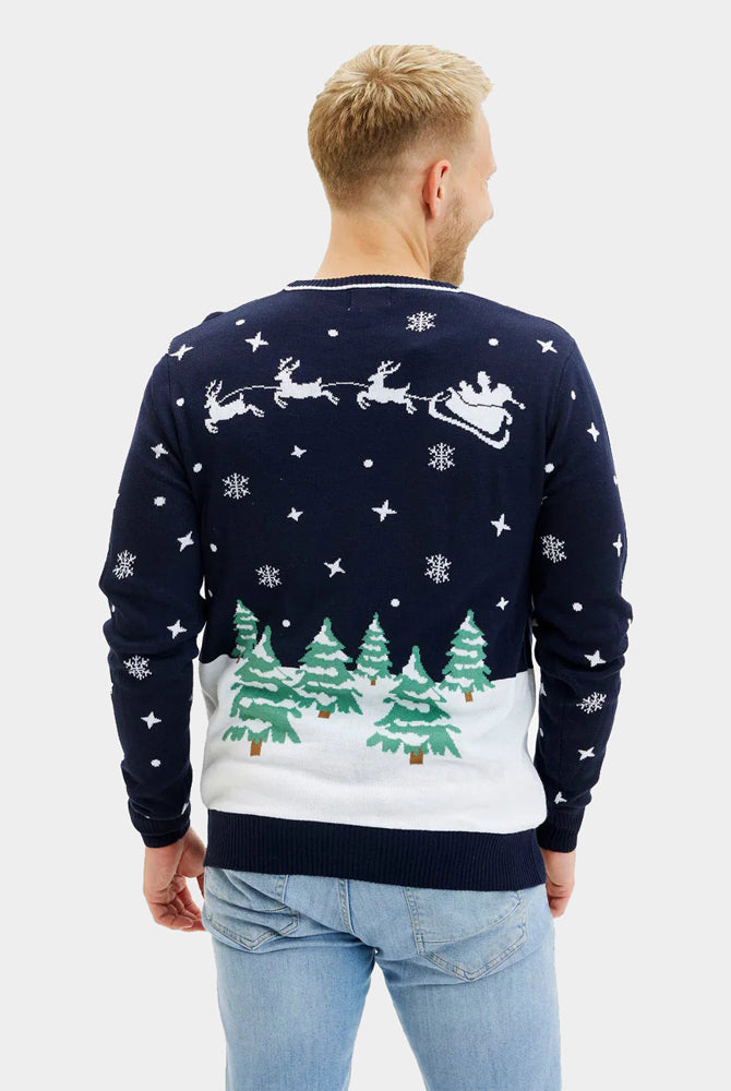 Camisola de Natal Homem Luzes LED Azul Merry Christmas