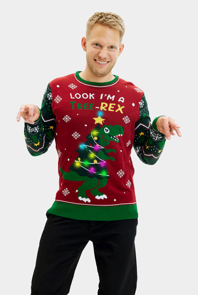 Camisola de Natal com Luzes LED Christmas Tree-Rex para homem