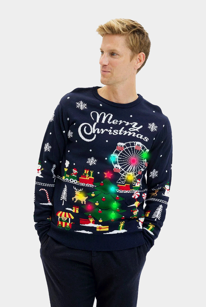 Camisola de Natal Homem Luzes LED Feira de Natal