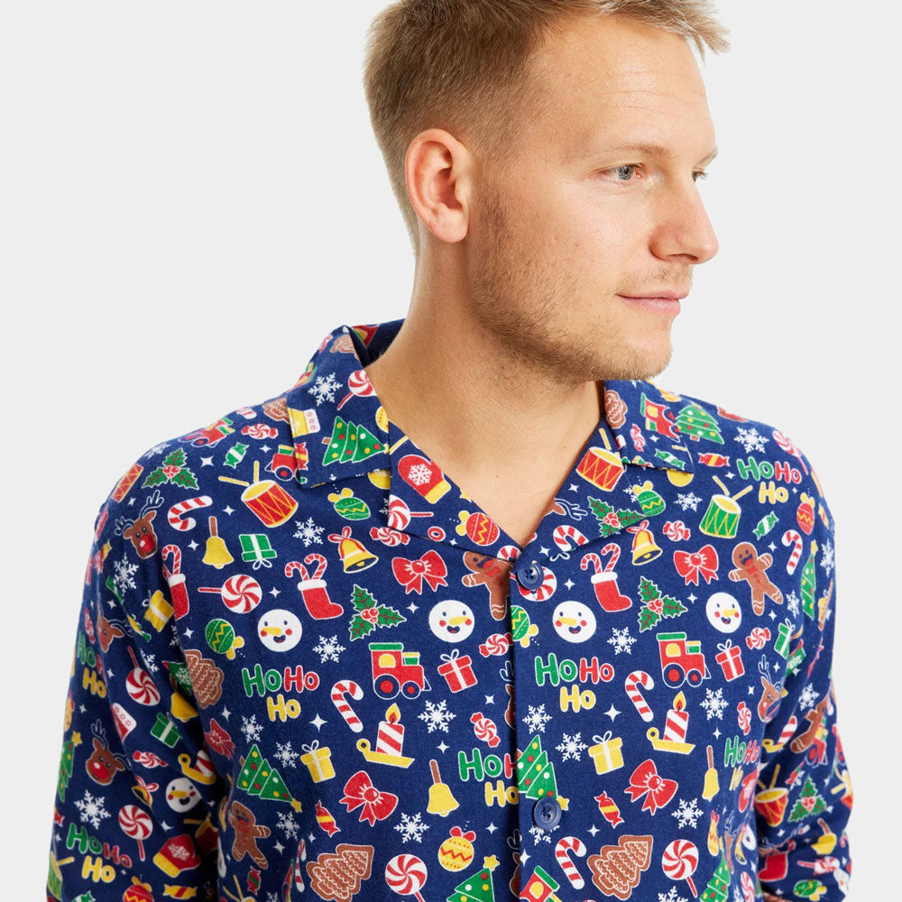 Pijama de Natal Homem Adultos Unisex Azul com Motivos Natalícios