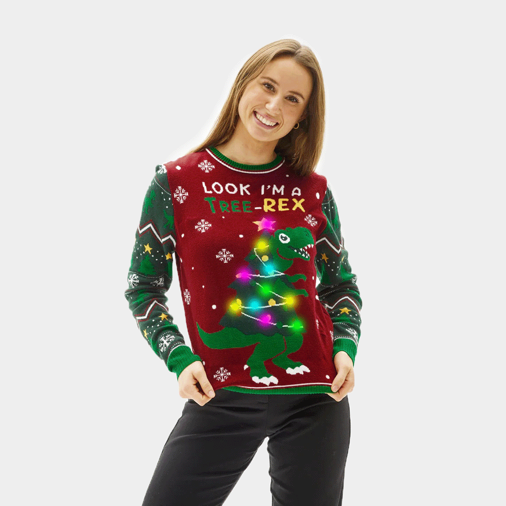Camisola de Natal para Mulher com Luzes LED Christmas Tree-Rex