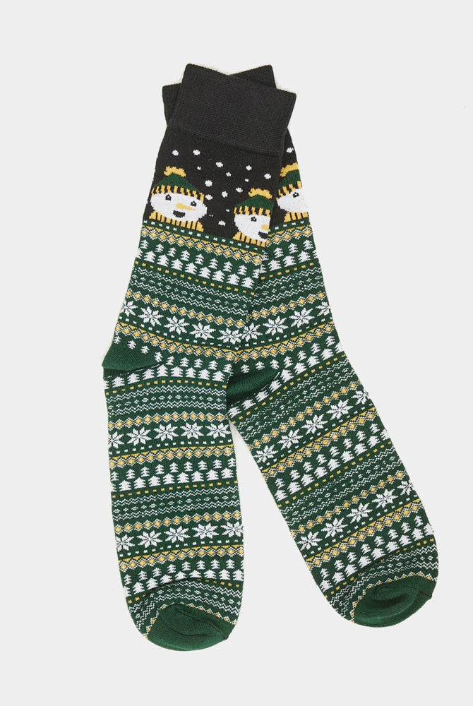 Meias de Natal Unisex Verdes com Bonecos de Neve