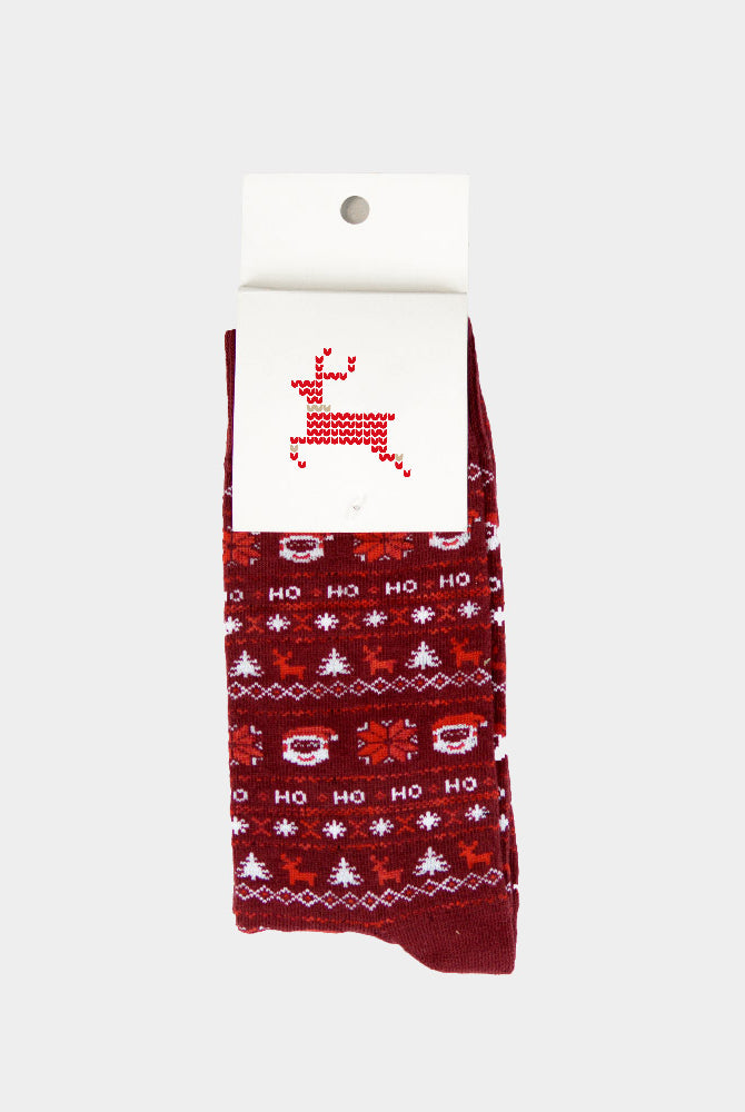 Meias de Natal Vermelhas com Pai Natal e Renas