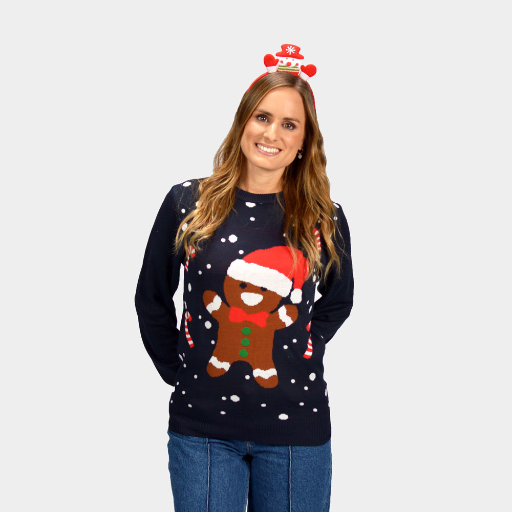 Camisola de Natal Azul Gingerbread para Mulher