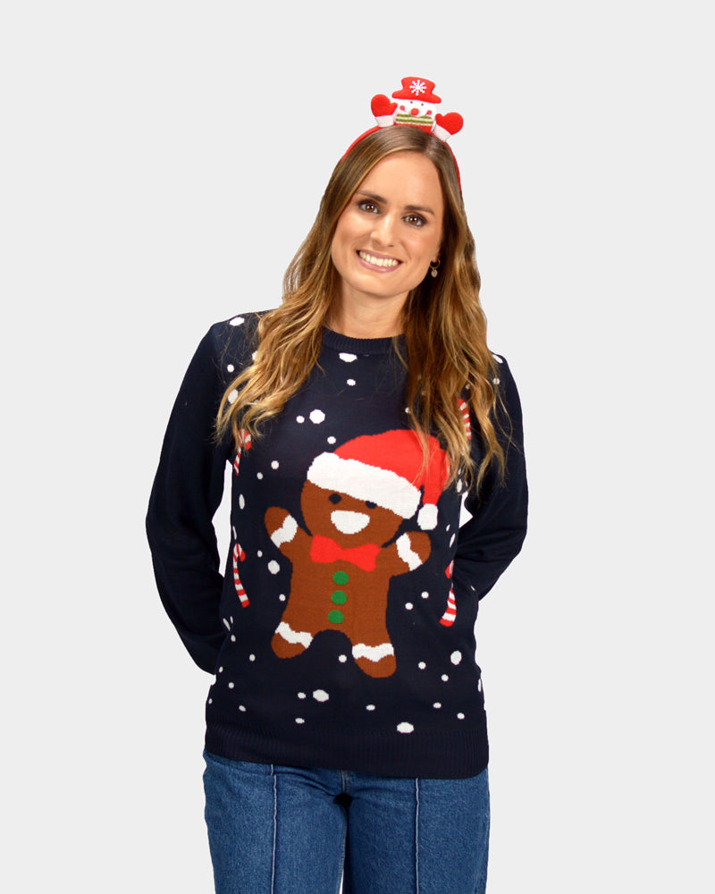 Mulher Camisola de Natal para Casal Azul Gingerbread