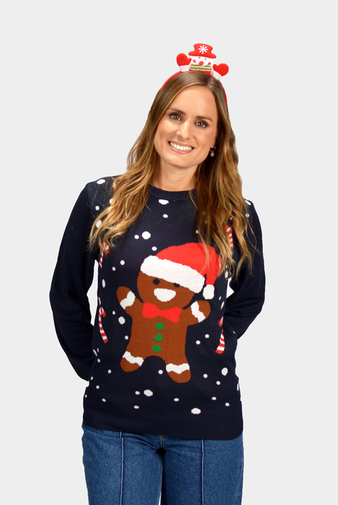 Mulher Camisola de Natal para Casal Azul Gingerbread